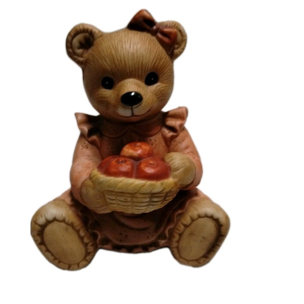 VTG Teddy Bear HOMCO Porcelain Figurine Basket Apples #1405 Countryâ Farm Fall